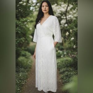 Flying Tomato Ivory Lace V-Neck Maxi Dress